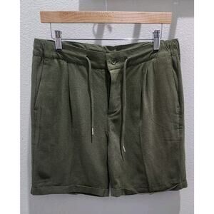 ESNTLS Mens Chino Drawstring Pleated Cuffed Casual Preppy Shorts Stretch Green M